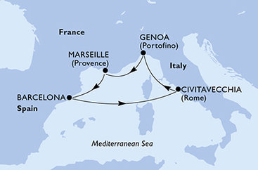 Španielsko, Taliansko, Francúzsko z Barcelony na lodi MSC Magnifica