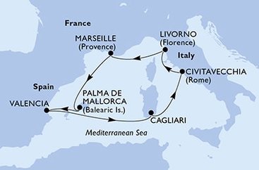 Španielsko, Taliansko, Francúzsko z Valencie na lodi MSC Lirica