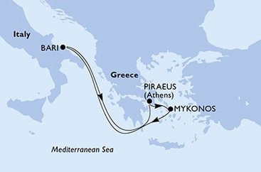 Grécko, Taliansko z Pireusu na lodi MSC Sinfonia