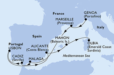 Taliansko, Francúzsko, Španielsko, Portugalsko z Janova na lodi MSC Musica