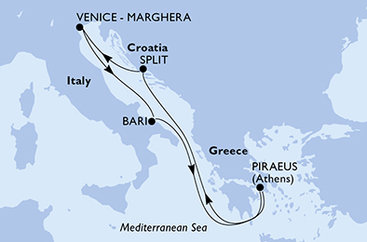 Grécko, Chorvátsko, Taliansko z Pireusu na lodi MSC Sinfonia