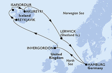 Nemecko, Veľká Británia, Island z Hamburgu na lodi MSC Preziosa