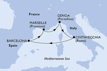 Francúzsko, Taliansko, Španielsko z Marseille na lodi MSC Poesia