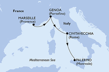 Francúzsko, Taliansko z Marseille na lodi MSC Seaside