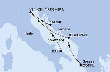 Taliansko, Chorvátsko, Grécko, Čierna Hora z Bari na lodi MSC Opera