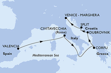 Španielsko, Taliansko, Grécko, Chorvátsko z Valencie na lodi MSC Lirica