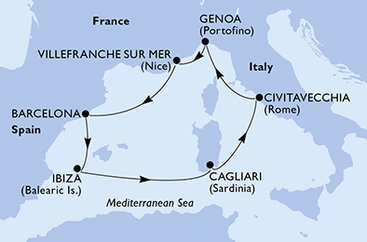 Taliansko, Francúzsko, Španielsko z Cagliari na lodi MSC Musica