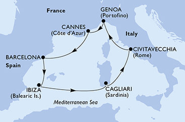 Taliansko, Francúzsko, Španielsko z Cagliari na lodi MSC Musica