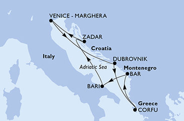 Taliansko, Chorvátsko, Grécko, Čierna Hora z Benátok na lodi MSC Opera