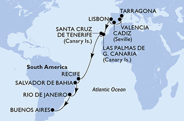 Španielsko, Portugalsko, Brazília, Argentína z Tarragony na lodi MSC Poesia