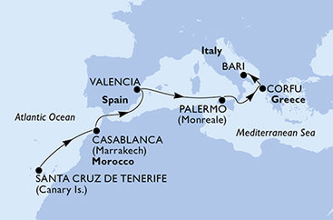 Španielsko, Maroko, Taliansko, Grécko z Tenerife na lodi MSC Opera