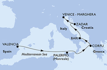 Španielsko, Taliansko, Grécko, Chorvátsko z Valencie na lodi MSC Opera
