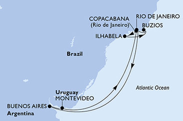 Uruguaj, Brazília, Argentína z Montevidea na lodi MSC Poesia