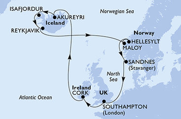 Veľká Británia, Írsko, Island, Nórsko zo Southamptonu na lodi MSC Virtuosa