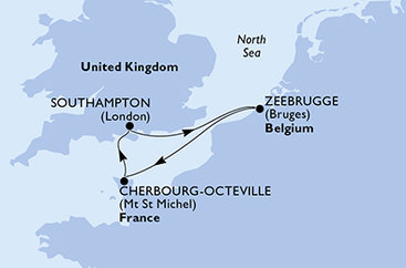 Veľká Británia, Belgicko, Francie zo Southamptonu na lodi MSC Virtuosa