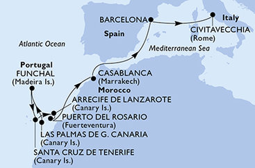 Španielsko, Madeira, Maroko, Taliansko z Las Palmas na lodi MSC Musica