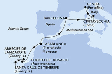 Španielsko, Maroko, Taliansko z Tenerife na lodi MSC Musica