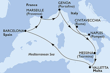 Taliansko, Malta, Španielsko, Francúzsko z Civitavechie na lodi MSC World Europa
