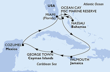 USA, Bahamy, Jamajka, Kajmanské ostrovy, Mexiko z Miami na lodi MSC Seaside