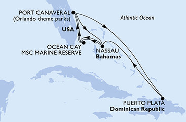 USA, Dominikánska republika, Bahamy z Port Canaveralu na lodi MSC Seashore