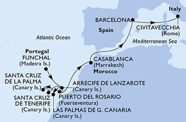 Portugalsko, Španielsko, Maroko, Taliansko z Funchalu na lodi MSC Fantasia