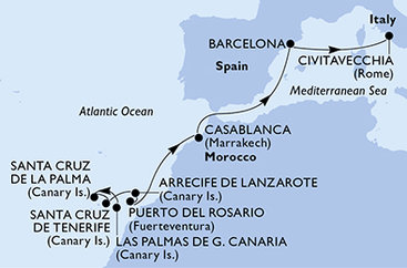 Španielsko, Maroko, Taliansko z Las Palmas na lodi MSC Fantasia