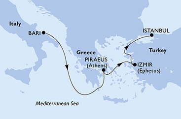 Taliansko, Grécko, Turecko z Bari na lodi MSC Sinfonia