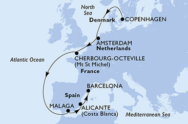 Dánsko, Holandsko, Francúzsko, Španielsko z Kodaně na lodi MSC Euribia