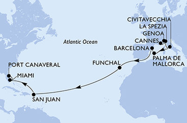 Francúzsko, Taliansko, Španielsko, Portugalsko, USA z Cannes na lodi MSC Grandiosa