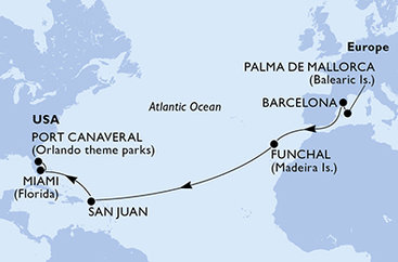 Španielsko, Portugalsko, USA z Palmy de Mallorca na lodi MSC Grandiosa