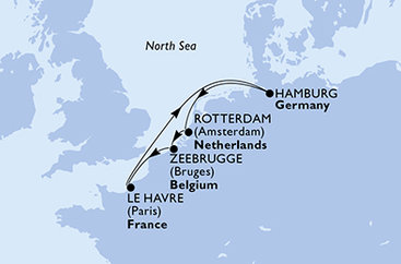 Francúzsko, Nemecko, Holandsko, Belgicko z Le Havre na lodi MSC Preziosa