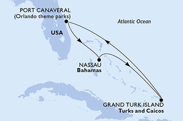 USA, Bahamy, Veľká Británia z Port Canaveralu na lodi MSC Seashore