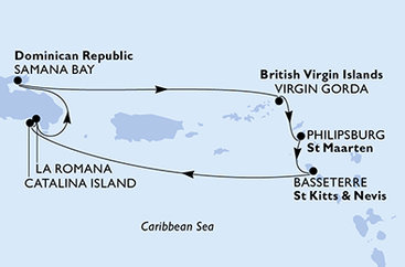 Dominikánska republika, Veľká Británia, Svatý Martin, Svätý Krištof a Nevis z La Romany na lodi MSC Opera