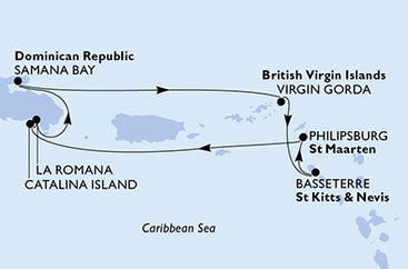 Dominikánska republika, Veľká Británia, Svätý Krištof a Nevis, Svatý Martin z La Romany na lodi MSC Opera
