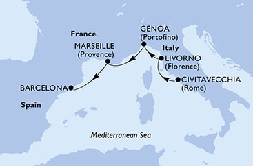 Taliansko, Francúzsko, Španielsko z Civitavechie na lodi MSC Opera