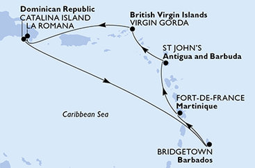 Dominikánska republika, Barbados, Martinik, Antigua a Barbuda, Veľká Británia z La Romany na lodi MSC Opera