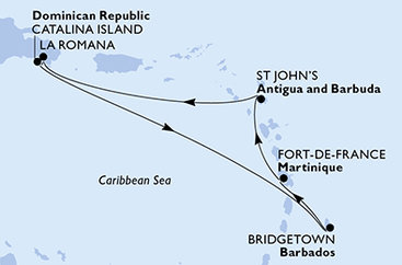 Martinik, Antigua a Barbuda, Dominikánska republika, Barbados z Fort de France, Martinik na lodi MSC Opera