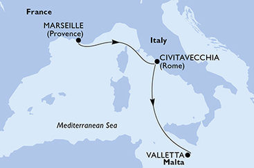 Francúzsko, Taliansko, Malta z Marseille na lodi MSC Poesia