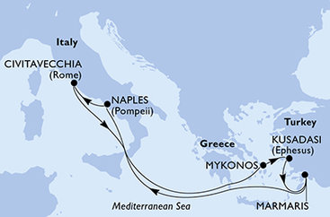 Taliansko, Grécko, Turecko z Civitavechie na lodi MSC Divina
