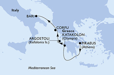 Grécko, Kefalonie, Taliansko z Pireusu na lodi MSC Sinfonia