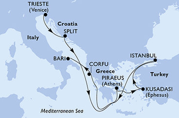 Taliansko, Chorvátsko, Grécko, Turecko z Trieste na lodi MSC Splendida