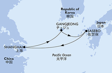 Čína, Južná Kórea, Japonsko zo Šanghaja na lodi MSC Bellissima
