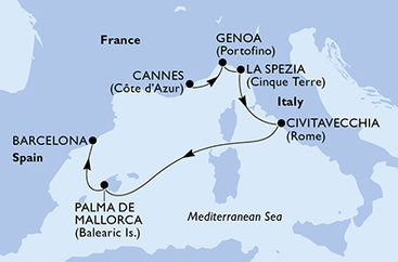 Francúzsko, Taliansko, Španielsko z Cannes na lodi MSC Seaview