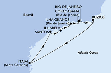 Brazília zo Santosu na lodi MSC Sinfonia