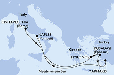 Taliansko, Grécko, Turecko z Civitavechie na lodi MSC Divina