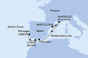 Portugalsko, Španielsko, Francúzsko z Lisabonu na lodi MSC Meraviglia