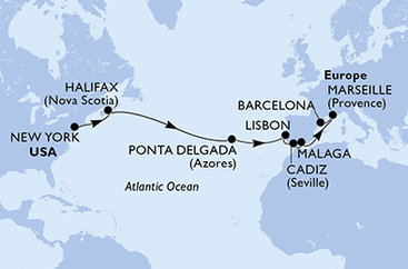 USA, Kanada, Portugalsko, Španielsko, Francúzsko z New Yorku na lodi MSC Meraviglia