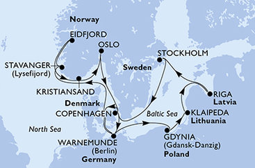 Nemecko, Nórsko, Oslo, Dánsko, Poľsko, Litva, Lotyšsko, Švédsko z Warnemünde na lodi MSC Magnifica