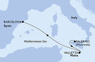 Sicília, Malta, Španielsko z Palerma na lodi MSC Splendida