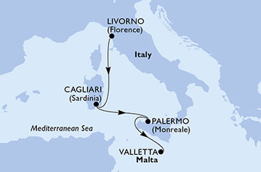 Taliansko, Sardínia, Sicília, Malta z Livorna na lodi MSC Splendida
